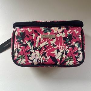 NWT Tahari Pink & White Floral Makeup Case & Travel Bottle